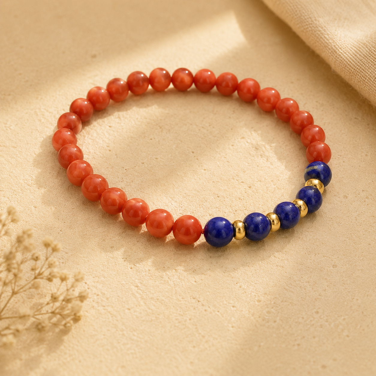 D96 Bead Bracelet: Vermilion-Green Five Fortunes Auspicious