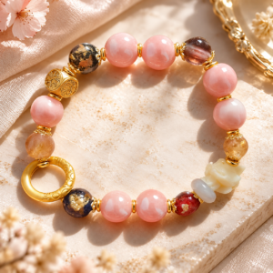 H168 Bracelet: Pink Porcelain Green Fox with Ash